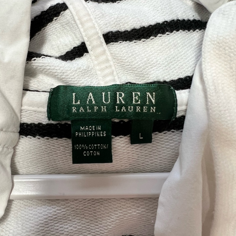 Ralph Lauren White & Black Striped Hooded Pullover - Picture 4 of 13